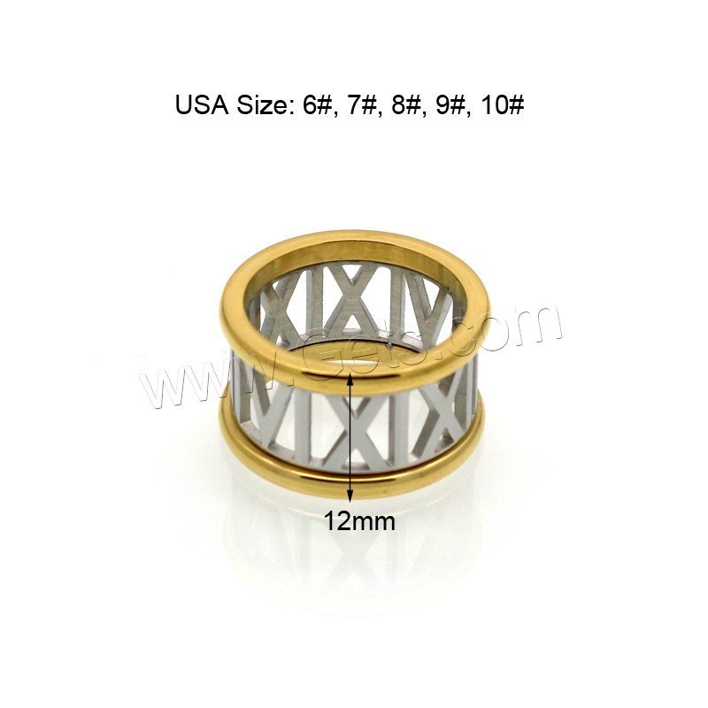 Stainless Steel Finger Ring, 316L Stainless Steel, plated, with roman number & Unisex & different size for choice & hollow, 12mm, US Ring Size:6-10, Sold By PC