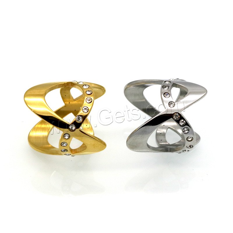 Rhinestone Stainless Steel Finger Ring, 316L Stainless Steel, plated, different size for choice & for woman & with rhinestone, more colors for choice, 23mm, US Ring Size:6-9, Sold By PC