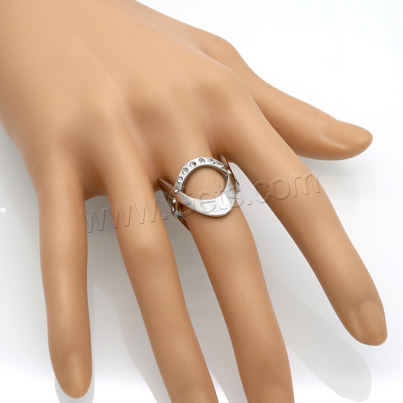 Нержавеющая сталь Rhinestone палец кольцо, Нержавеющая сталь 316, Другое покрытие, разный размер для выбора & Женский & со стразами, Много цветов для выбора, 23mm, размер:6-9, продается PC