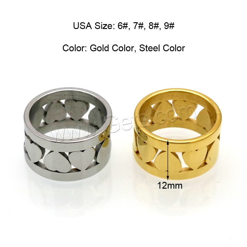 Stainless Steel Finger Ring, 316L Stainless Steel, plated, Unisex & different size for choice & hollow, more colors for choice, 12mm, US Ring Size:6-9, Sold By PC