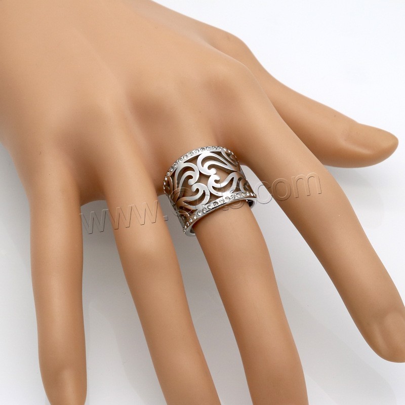 Нержавеющая сталь Rhinestone палец кольцо, Нержавеющая сталь 316, Другое покрытие, Мужская & разный размер для выбора & со стразами & отверстие, Много цветов для выбора, 17mm, размер:6-9, продается PC