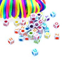Acryl Schmuck Perlen, Quadrat, Spritzlackierung, zufällig gesendet, gemischte Farben, 6x6mm, Bohrung:ca. 3mm, ca. 3000PCs/Tasche, verkauft von Tasche