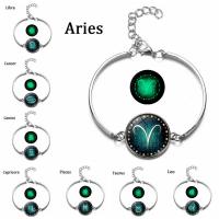 Glass Bracelet, with Zinc Alloy, 12 Signs of the Zodiac, time gem jewelry & Unisex & luminated, 20MMx16CM+5CM 