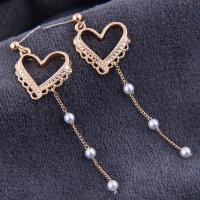 Plastic Pearl Zinc Alloy Earring, with Plastic Pearl, stainless steel post pin, gold color plated, for woman, 73*20mm 