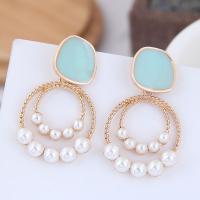 Plastic Pearl Zinc Alloy Earring, with Plastic Pearl, stainless steel post pin, plated, for woman & enamel 37*23mm 