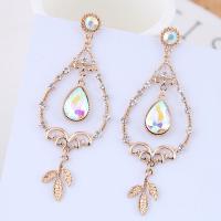 Zinc Alloy Rhinestone Drop Earring, with Czech Rhinestone, stainless steel post pin, gold color plated, for woman, 77*28mm 