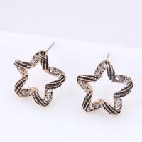 Zinc Alloy Rhinestone Stud Earring, with Czech Rhinestone, stainless steel post pin, gold color plated, for woman, 15mm 