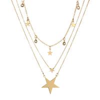 Rhinestone Zinc Alloy Necklace, plated, three layers & fashion jewelry & for woman & with rhinestone, golden 