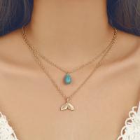 Zinc Alloy Necklace, with turquoise, plated, multilayer & for woman, golden 