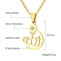 Titanium Steel Necklace & for man & with rhinestone, golden, 28.5mm Approx 19.6 Inch 