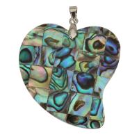 Brass Shell Pendants, with Abalone Shell, Heart, silver color plated Approx 4mm 