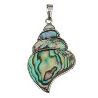 Brass Shell Pendants, with Abalone Shell, Conch, silver color plated Approx 
