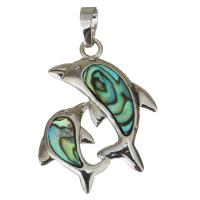 Brass Shell Pendants, with Abalone Shell, Dolphin, silver color plated Approx 