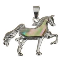 Brass Shell Pendants, with Abalone Shell, Horse, silver color plated Approx 