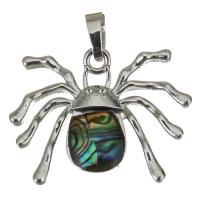 Brass Shell Pendants, with Abalone Shell, Spider, silver color plated Approx 