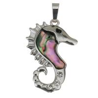 Brass Shell Pendants, with Abalone Shell, Seahorse, silver color plated Approx 