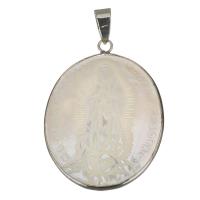 Brass Shell Pendants, with White Shell, silver color plated Approx 