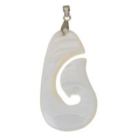 Brass Shell Pendants, with White Shell, silver color plated Approx 4mm 