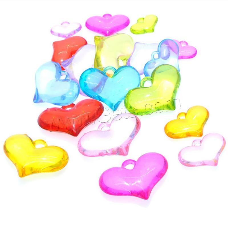 Acryl Schmuck Anhänger, Herz, Spritzgießen, zufällig gesendet & verschiedene Größen vorhanden, gemischte Farben, Bohrung:ca. 1mm, verkauft von Tasche
