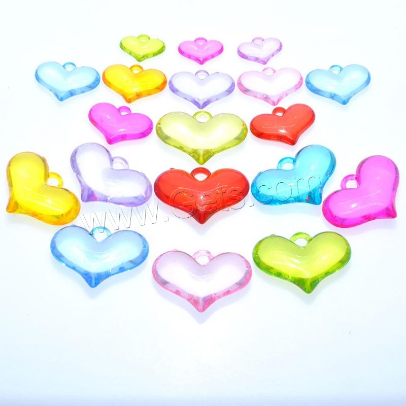 Acrylic Jewelry Pendant, Heart, injection moulding, random style & different size for choice, mixed colors, Hole:Approx 1mm, Sold By Bag