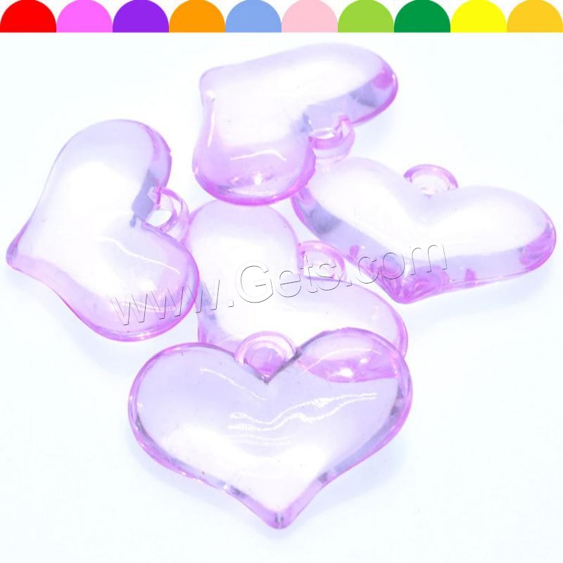 Acrylic Jewelry Pendant, Heart, injection moulding, random style & different size for choice, mixed colors, Hole:Approx 1mm, Sold By Bag