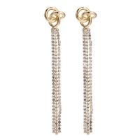 Brass Tassel Earring, Korean style & for woman & with rhinestone, gold 