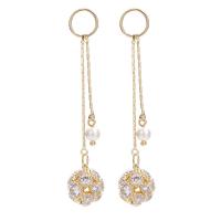 Freshwater Pearl Brass Earring, with Freshwater Pearl, micro pave cubic zirconia & for woman, golden 