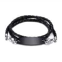 Titanium Steel Bracelet, with PU Leather, three layers & fashion jewelry & for man, black 