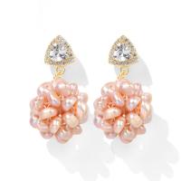 Freshwater Pearl Brass Earring, with Freshwater Pearl, Korean style & micro pave cubic zirconia & for woman, pink 