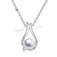 Brass Cubic Zirconia Necklace, with Plastic Pearl, for woman & with cubic zirconia, silver color Approx 20 Inch 