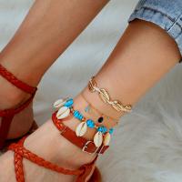 Zinc Alloy Anklet, with turquoise & Shell, plated, three pieces & for woman, golden 