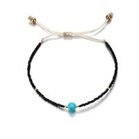 Zinc Alloy Anklet, with Seedbead & turquoise & Cotton Cord, plated, fashion jewelry & for woman, black 