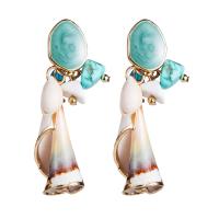 Resin Zinc Alloy Earring, with Shell & Resin, gold color plated, Bohemian style & for woman 