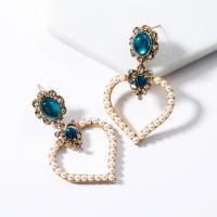Plastic Pearl Zinc Alloy Earring, with Plastic Pearl & Acrylic, Heart, plated, for woman & with rhinestone 