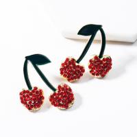 Enamel Zinc Alloy Stud Earring, with Acrylic, Cherry, gold color plated, for woman 