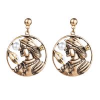 Plastic Pearl Zinc Alloy Earring, with Plastic Pearl & Acrylic, Character, antique gold color plated, for woman 