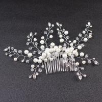 Bridal Decorative Hair Comb, Brass, with Crystal & Plastic Pearl & Iron, plated, fashion jewelry & wedding gift & for woman, white 