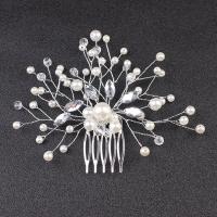 Bridal Decorative Hair Comb, Iron, with Plastic Pearl, plated, fashion jewelry & wedding gift & for woman, white 
