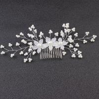 Bridal Decorative Hair Comb, Plastic, with Brass & Iron & Acrylic, plated, fashion jewelry & wedding gift & for woman, white 