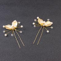 Hair Pins, Brass, with Crystal & Plastic Pearl & Iron & Zinc Alloy, plated, fashion jewelry & for woman, golden 