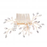 Decorative Hair Combs, Brass, with Crystal & Plastic Pearl & Iron, plated, fashion jewelry & for woman, golden 