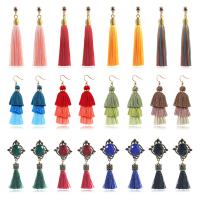 Zinc Alloy Tassel Earring, with Nylon, plated, 12 pieces & vintage & for woman, mixed colors 