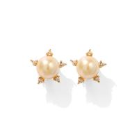 Rhinestone Brass Stud Earring, with Shell Pearl, for woman & with rhinestone 