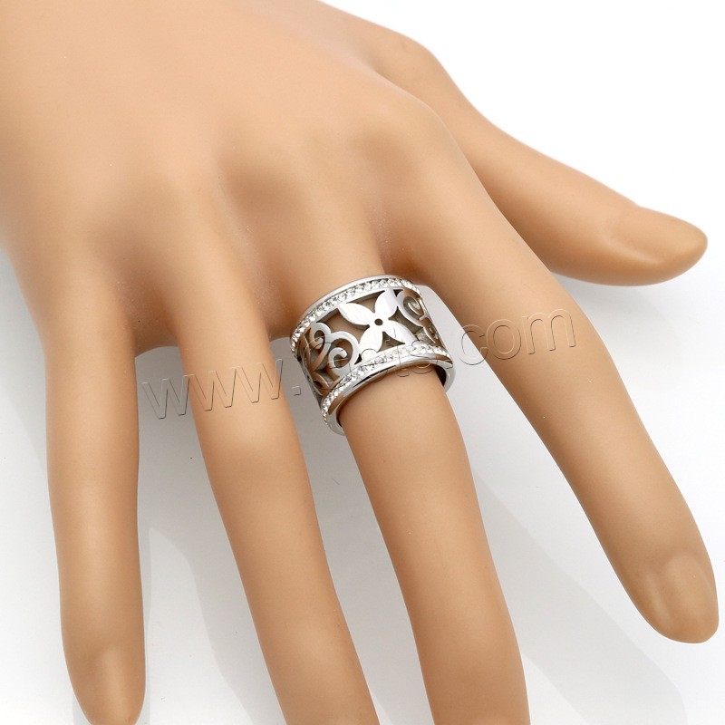 Rhinestone Stainless Steel Finger Ring, 316L Stainless Steel, with Rhinestone Clay Pave, plated, Unisex & different size for choice & hollow, more colors for choice, 15mm, US Ring Size:6-9, Sold By PC