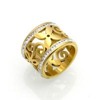 Rhinestone Stainless Steel Finger Ring, 316L Stainless Steel, with Rhinestone Clay Pave, plated, Unisex & hollow 15mm, US Ring 