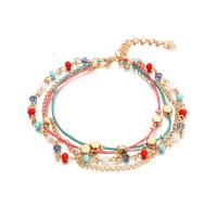 Zinc Alloy Anklet, with Seedbead & Cotton Cord, plated, fashion jewelry & for woman, golden 