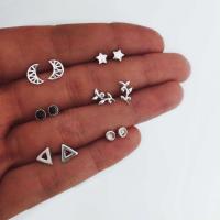 Zinc Alloy Stud Earring Set, stainless steel post pin, plated, 6 pieces & for woman & with rhinestone, silver color 