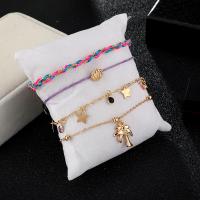 Zinc Alloy Anklet, with Nylon Cord, plated, 4 pieces & fashion jewelry & for woman & with rhinestone, golden 