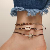 Zinc Alloy Anklet, with Glass Beads & Cotton Cord & Shell, plated, three pieces & for woman 
