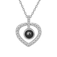 925 Sterling Silver Miniature Projection Necklace, with Glass, Heart, real silver plated, for woman & with rhinestone 400+50muff0c 